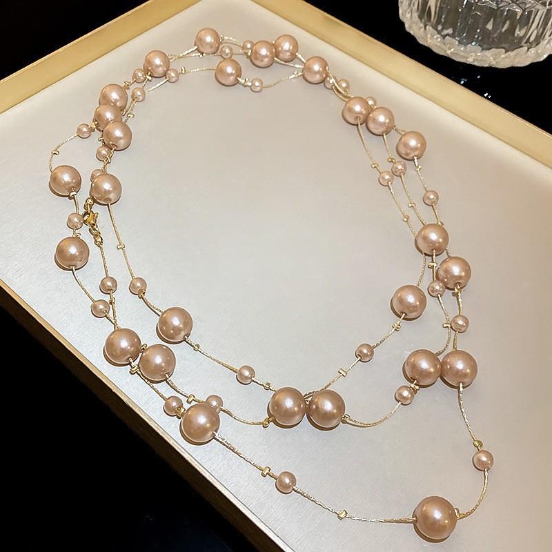 Diamond Water Drop Pearl Beaded Necklace Autumn and Winter French Light Luxury Sweater Chain Fashionable Versatile High-end Jewelry