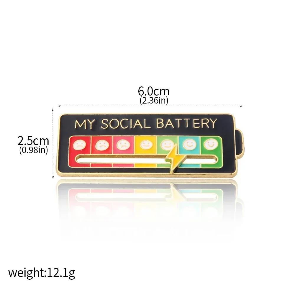 

My Social Energy Battery Mood Conversion Brooch Sliding Social Metal Badge Cloud Smiling Face Brooch Badges Pins