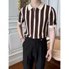 Summer Men's Knitted Short Sleeve Half-Zip Polo Shirt Korean Style Slim Fit Casual Turn-Down Collar Half Sleeve T-Shirt Base Shirt