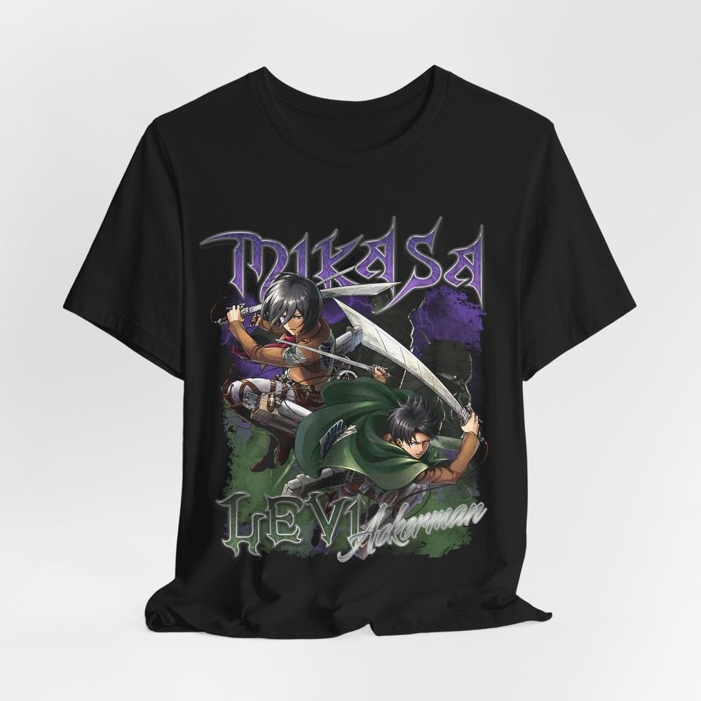 Anime-Inspired Unisex Jersey T-Shirt - Attack On Titan, Mikasa, Levi,