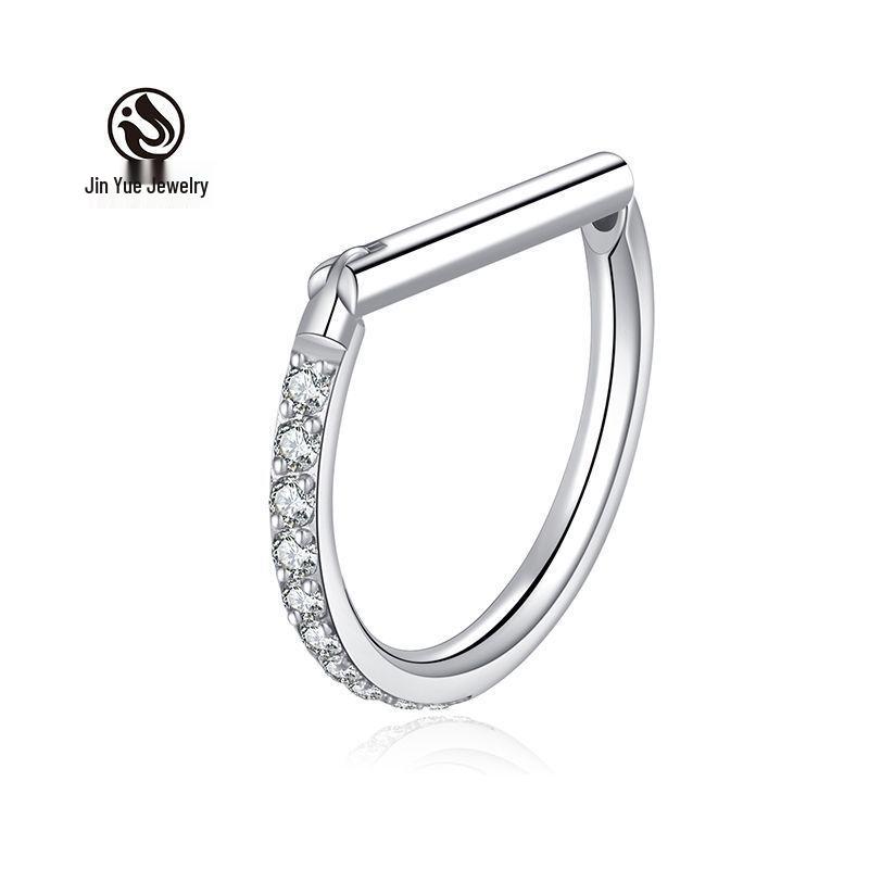 

Пирсинг-украшение из нержавеющей стали D-образной формы с инкрустацией цирконами для носа и уха 1.2*10mm