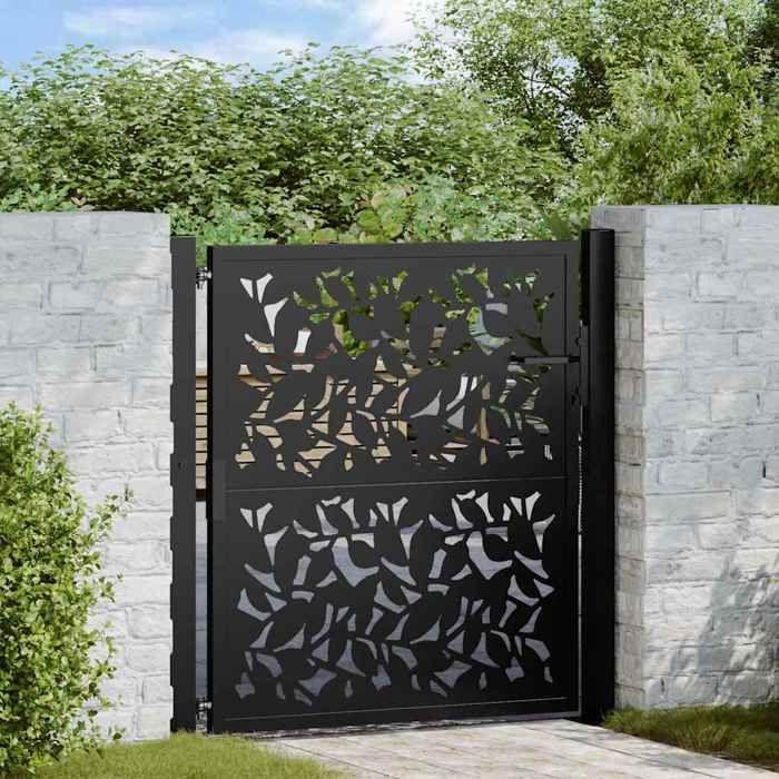 VidaXL Garden Gate Black 105x106 Cm Steel Leaf Design, Fence Gate, Outdoor Gate, Metal Gate, 4100959