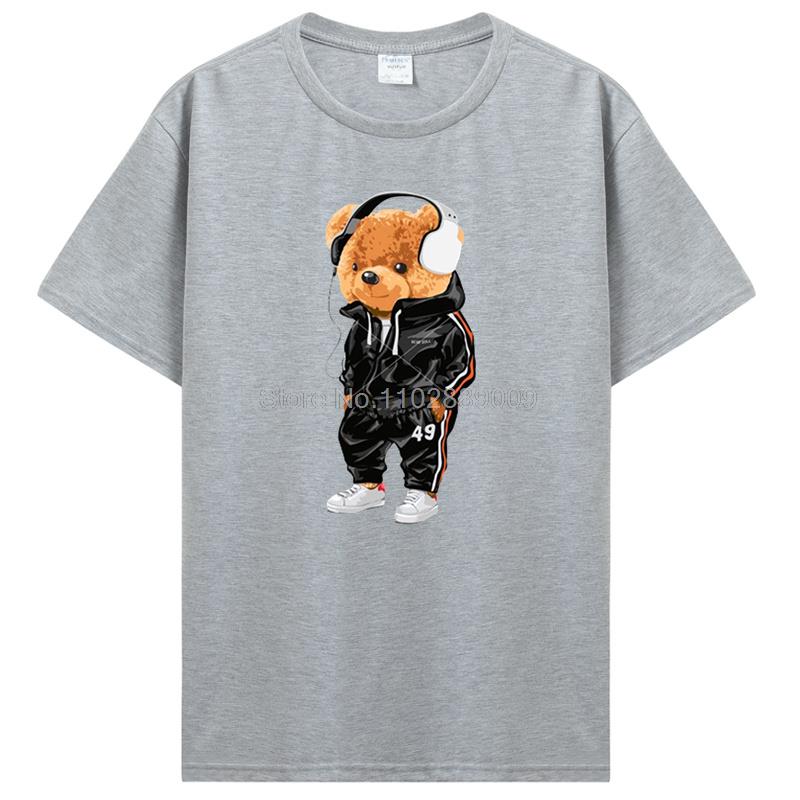 Teddy Bear Playing Badminton Tshirt Men's Clothing Tops Graphics Kawaii Shirt T Shirts For Men Cotton T-shirt Streetwear