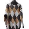 Korean version pile collar sweater women's long sleeved contrasting diamond grid casual knit sweater women's inner layer base