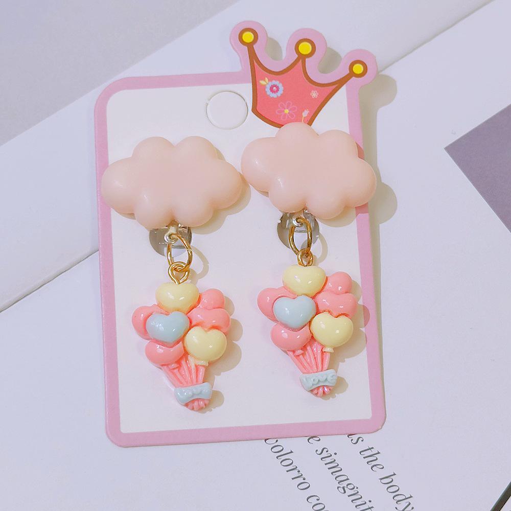 Cute Cloud Balloon Earrings for Girls - No Piercing Princess Style Dangle Clips