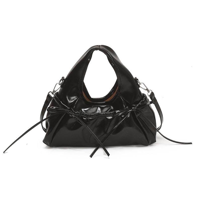 2025 Sweet Girl Bow-Accent Crescent Handbag - PU Shoulder Bag for Commute