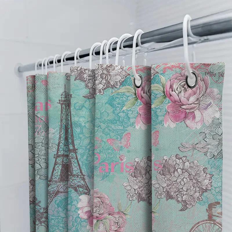 Floral Shower Curtain Waterproof Bathroom Decor Custom Printed For Girls Bathrooms Home Decoration.