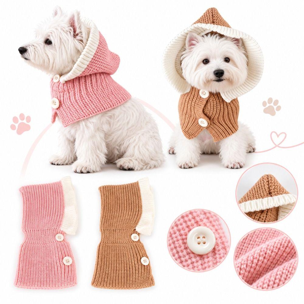Ruffle Trim Pet Knitted Hat Button Detail Cat Knitted Hat New Pet Pullover Cap for Small Dogs