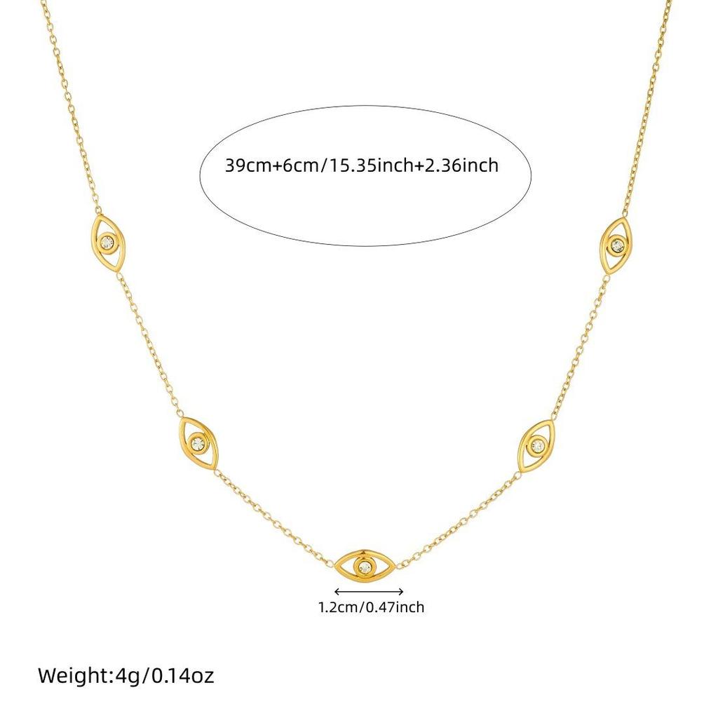 Rhinestone Hollow Gold-Plated Eye Pendant Chain Jewelry Set