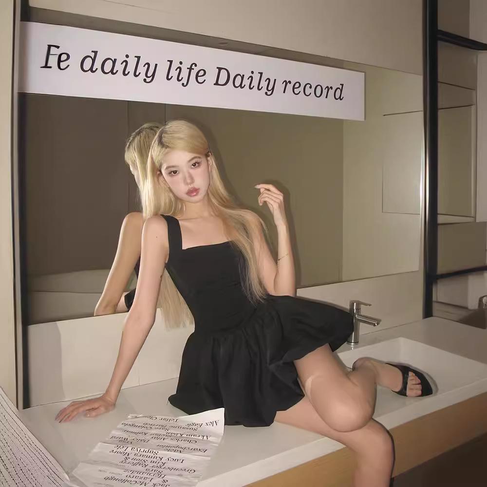 Women's White Ballet-Style Suspender Dress - Slim A-Line Fluffy Short Skirt for Summer