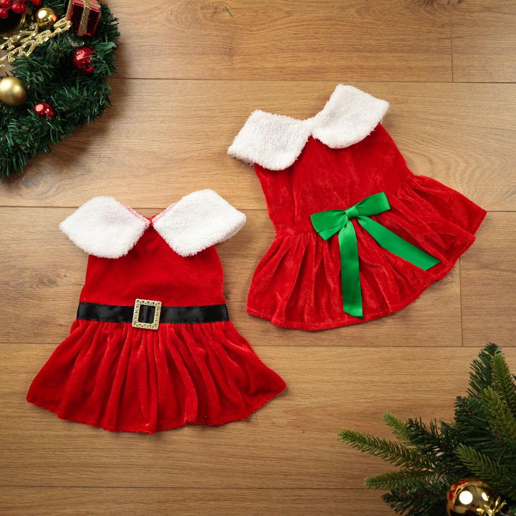 S-3XL Winter Warm Dog Christmas Clothes Santa Claus Red Pet Clothes New Year Holiday Costumes Golden Velvet Princess Dog Dress
