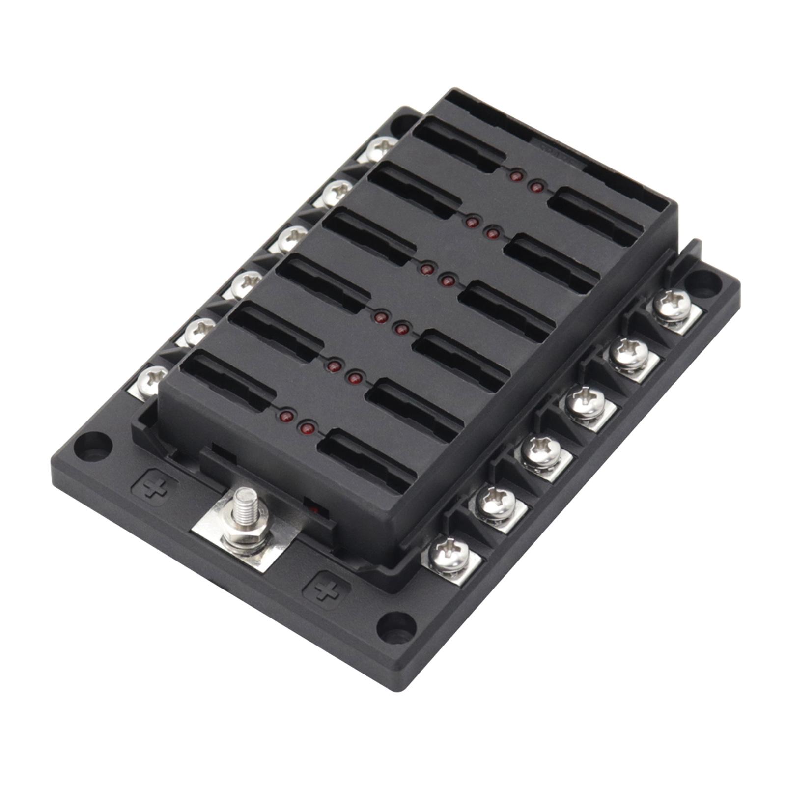 

12 Way Block 12 Circuit Box Holder 12 Slot Panel with LED Indicator Cover for Automotive Car Truck Boat Marine RV