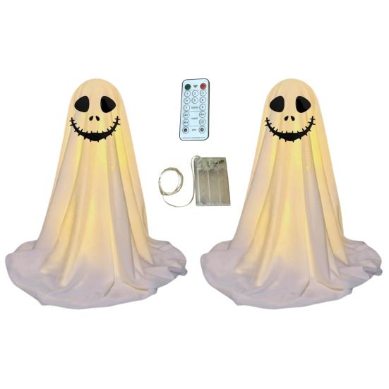 LED svítící figurka ducha Halloween Vnitřní dekorace ducha z bílé látky s dálkovým ovládáním pro domov, kuchyň, krbovou římsu, stůl, stolní desku, party dekorace