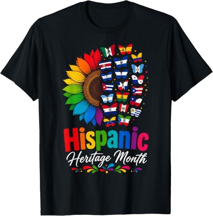 Hispanic Heritage Month Sunflower Hispanic Countries Flags T-Shirt