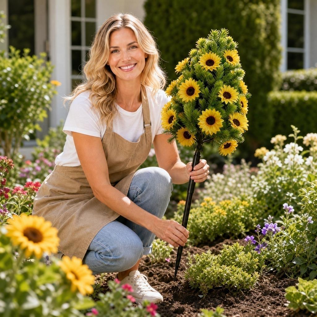 Girasole Artificiale con Gambo ad Ago per Decorazione Giardino Interno Esterno Decorazione Casa