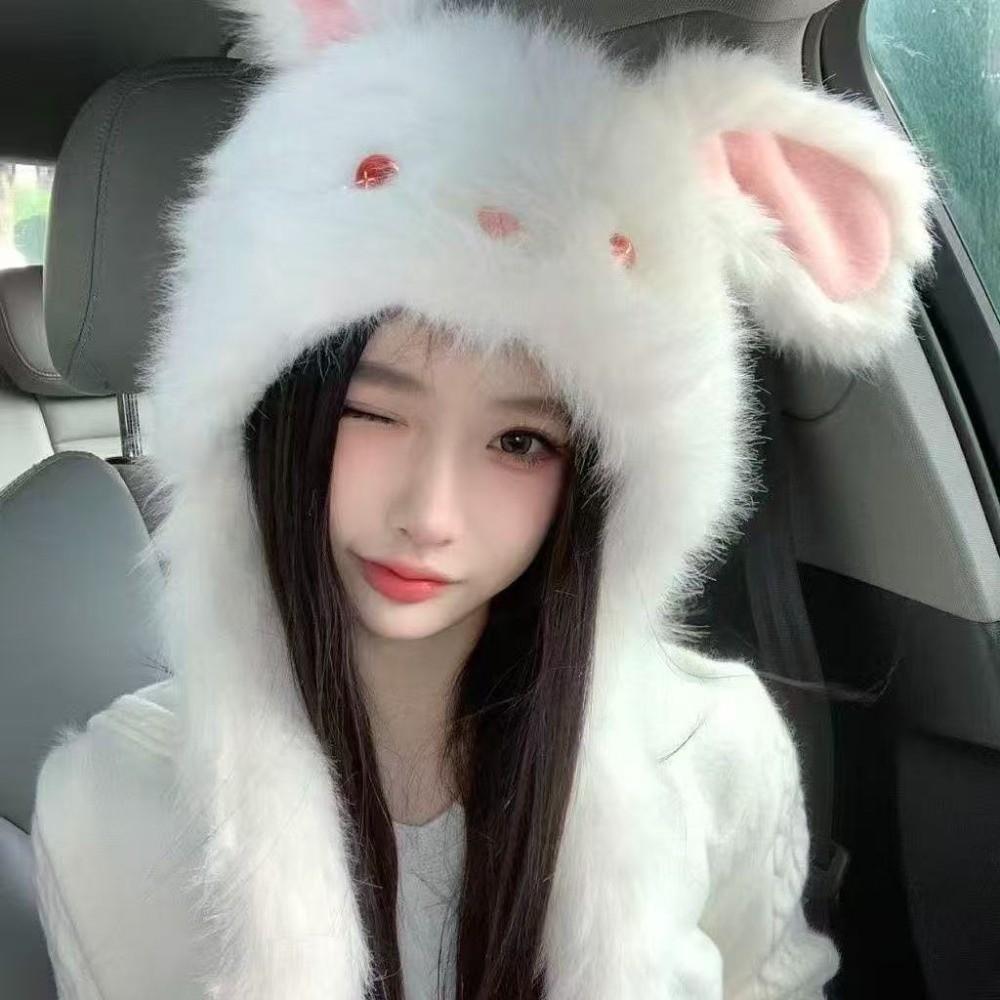 Thickened Rabbit Ear Hat Moving Ears Cartoon Animal Hat New Plush Winter Hat Cold Weather