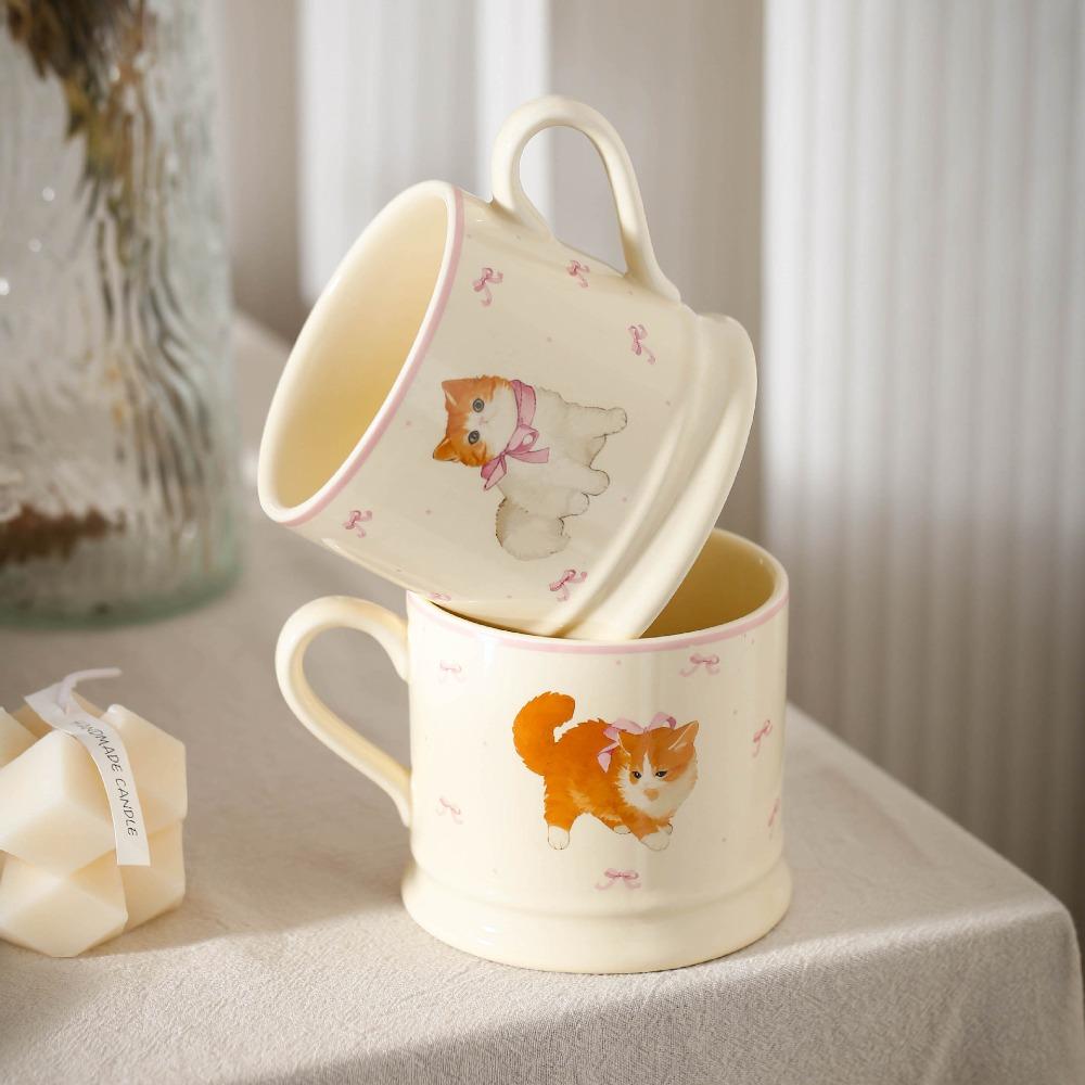 Ins Cute Mi Ceramic Cup Light Luxury High Value Bow Mug Household Couple Water Cup Gift