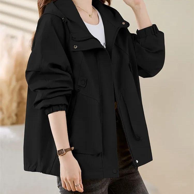 Women's Short Jacket Hooded Windbreaker New Casual Loose Jacket Top Temperament Coat