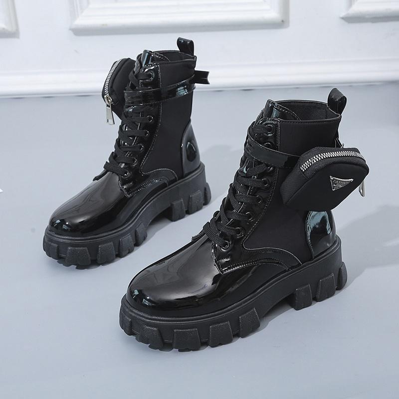 Dámská módní obuv Černá Punk Kotníková Platforma Motorkářské Martensky Šněrovací Mohutný Podpatek Spona Kapsa PU Kůže Boty
