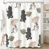 White Shower Curtain With Black Grey Cats And Leaves Decorative Bathroom Accessories For Home Decoration