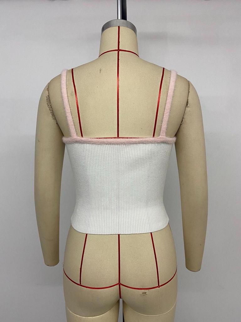 2026 Spicy Girl Sweet Style Sleeveless Bow Crop Top: Color Block Camisole with Hollow-Out Design