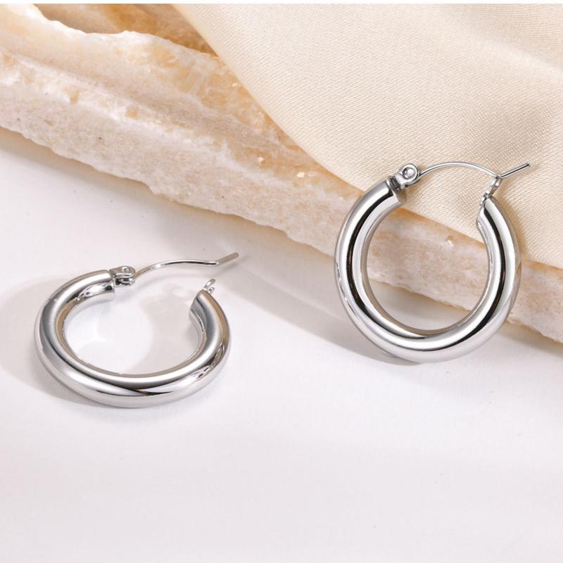 5mm Thick Round Stainless Steel Hoop Earrings for Women Classic Temperament Circle Ear Buckle Female Party Daily Jewelry
