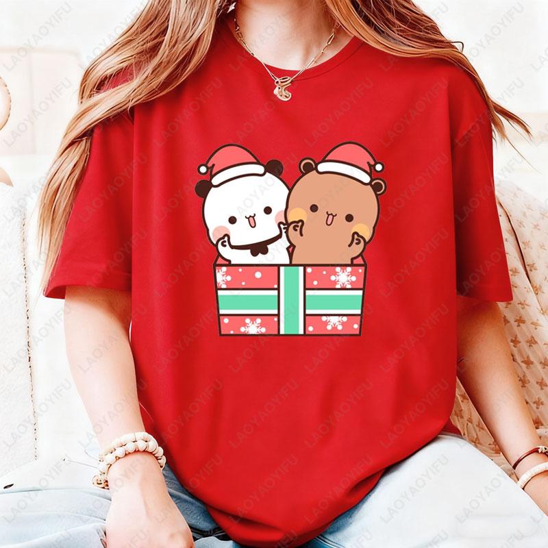 Happy New Year Bubu Dudu Emoticon Graphic Tshirt Trendy Fun New Year Tees Fashion Streetwear Cartoon Holiday Party Cotton Tees