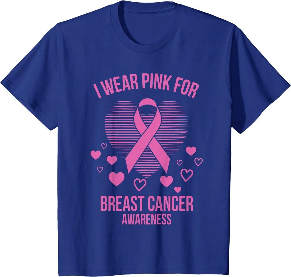 Jag bär rosa band hjärta cool t-shirt för bröstcancermedvetenhet för kvinnor oversize t-shirt avslappnad vardaglig fyra säsonger