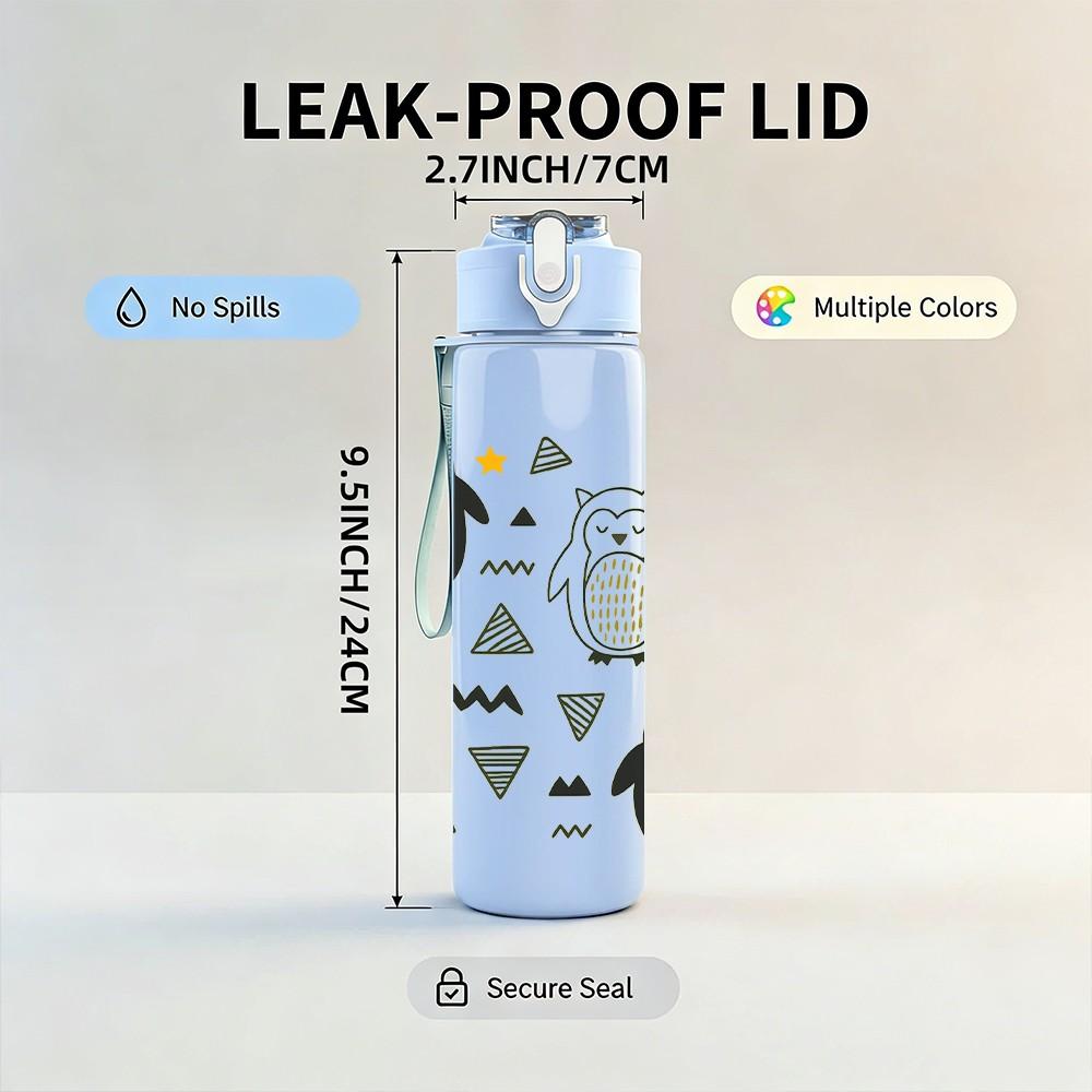 1PC Penguin Triangle Seamless Pattern 750ml Color Plastic Sports Water Bottle Leakproof Flip Straw Lid Suitable for Sports Office Home Use