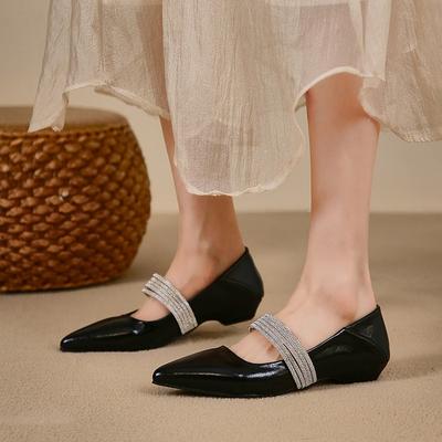 Round Toe Korean Shoes Soft Casual Female Sneakers Crystal Dress Flats Women Shallow Mouth 2024 Pointed Toe New Rhinestone