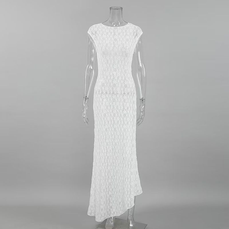 

European and American Sexy Perspective Lace Dress Vacation Beach Skirt Sexy Perspective Lace Dress White L