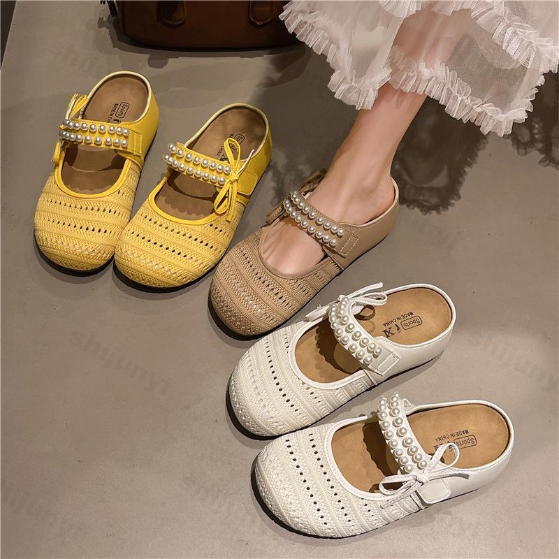 Fashion Women Ladies Slippers 2025 Cover Toe Slipers Women Platform Slides Mary Janes House Slippers Platform Cover Toe Pearl Flat Shoes
