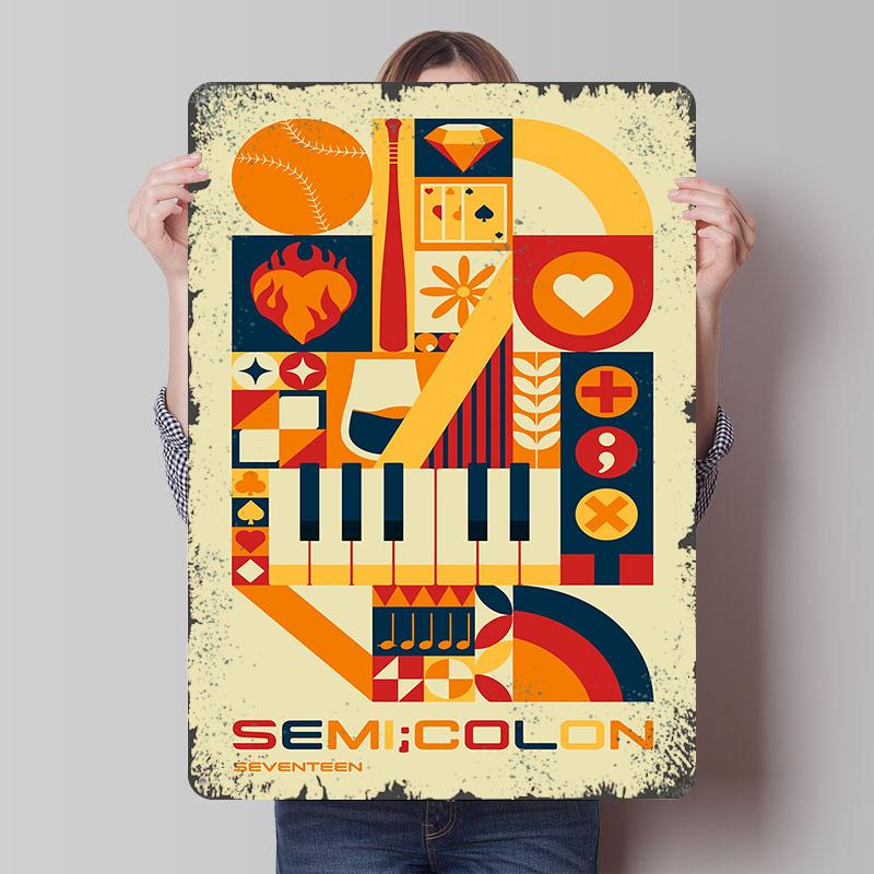 Geometric Collage With Music and Sports Tin Plaque Poster Customized Wall Art Retro Vintage Metal Signs for Man Cave Wand Deko 20X30CM