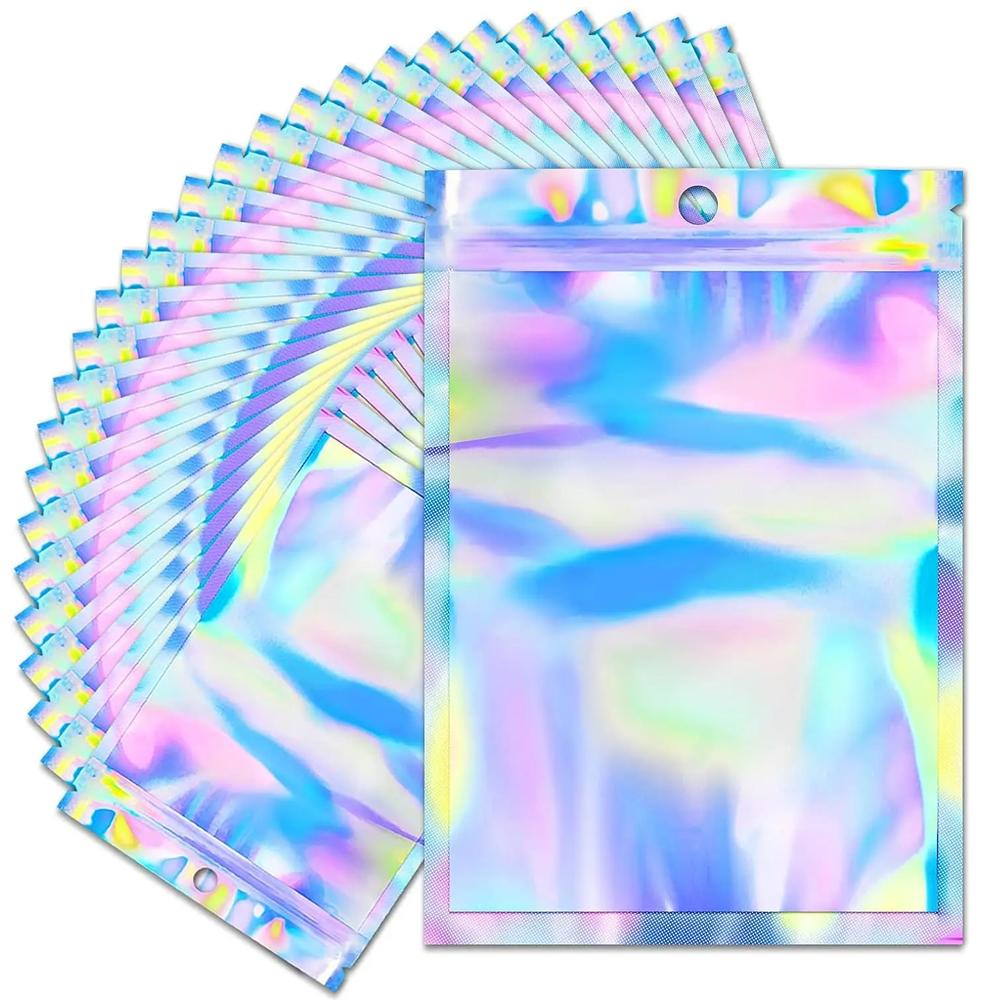 Resealable Laser Zip lock Bags Packaging Holographic Envelopes Flat Clear Plastic Candy Jewelry Food Storage Bag Multiple Sizes
