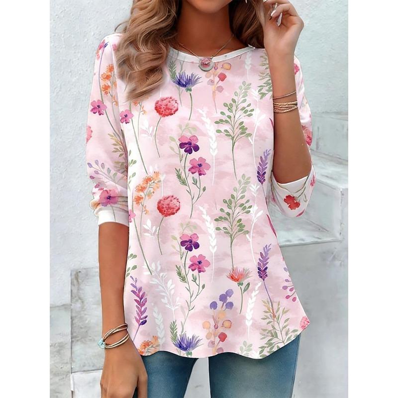 

Women s T Shirt Print Floral Graphic Plants Fashion Stylish Classic Long Sleeve Crew Neck Round Neck Regular Tops S