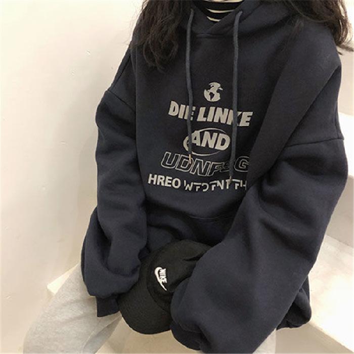 

Autumn and winter new thin hooded sweater women s trendy loose top student versatile outer wear 2XL