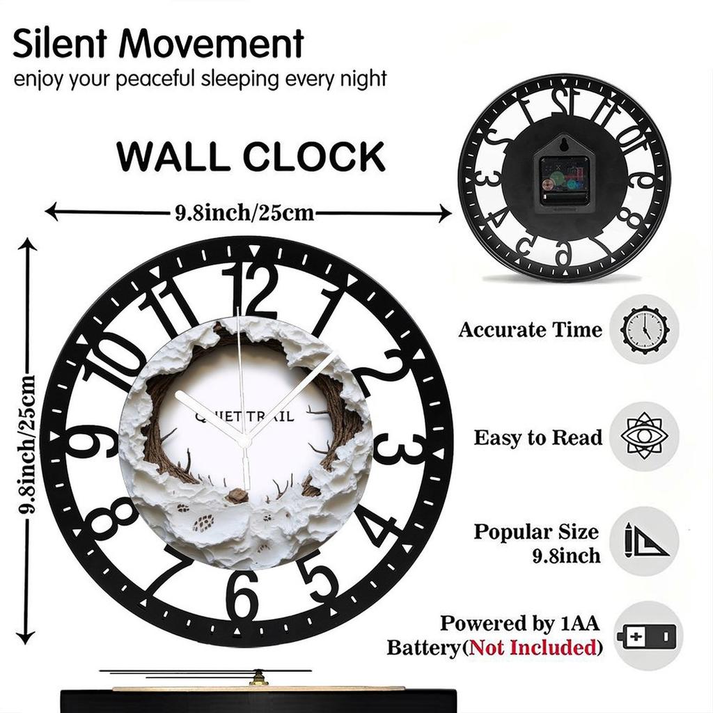 25cm Circular Wall Clock Constructed from Heavy Gauge Iron for Substantial Feel