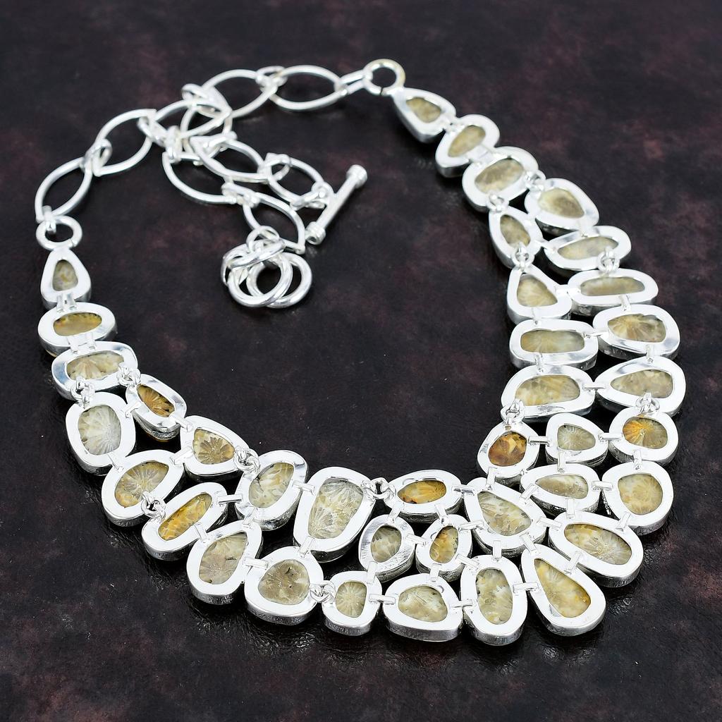 Fossile Koralle Edelstein handgefertigt 925 Sterling Silber Schmuck Halskette 18" AMN-662