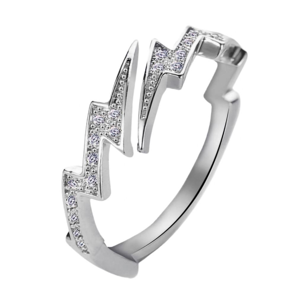 Personality Fashion Gold Color Stainless Steel Zircon Lightning Opening Couple Ring for Women Men Charm Fashion Finger Jewelry