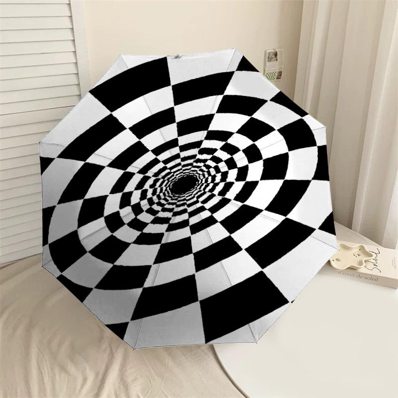 

1PC Checkerboard TunnelAutomatic Open/Close Umbrella with Windproof, 8-Rib Sturdy Canopy, Durable Ribs, Fashionable Design, Outdoor Accessory, Fun Pri