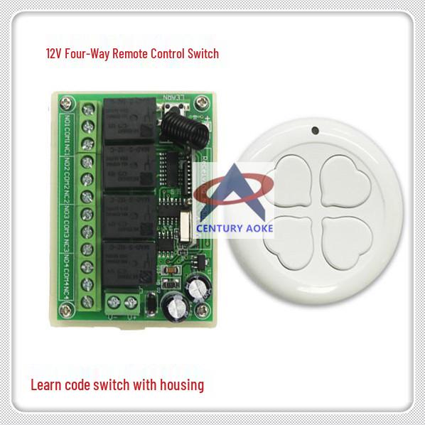 DC12V 4-Channel Wireless Remote Control Switch with Emergency Button and 4-Key Remote for Jog/Self-Lock Functions 4-Channel Receiver Remote Control Switch