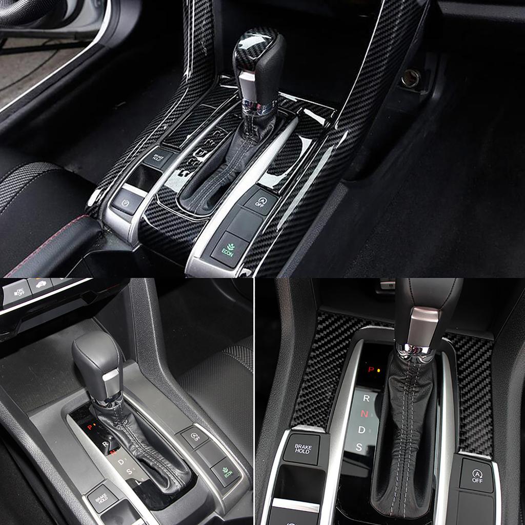 2 st äkta kolfiber växelspaksknapp panel dekorationsram passar för Civic 10:e FC FK 16-19