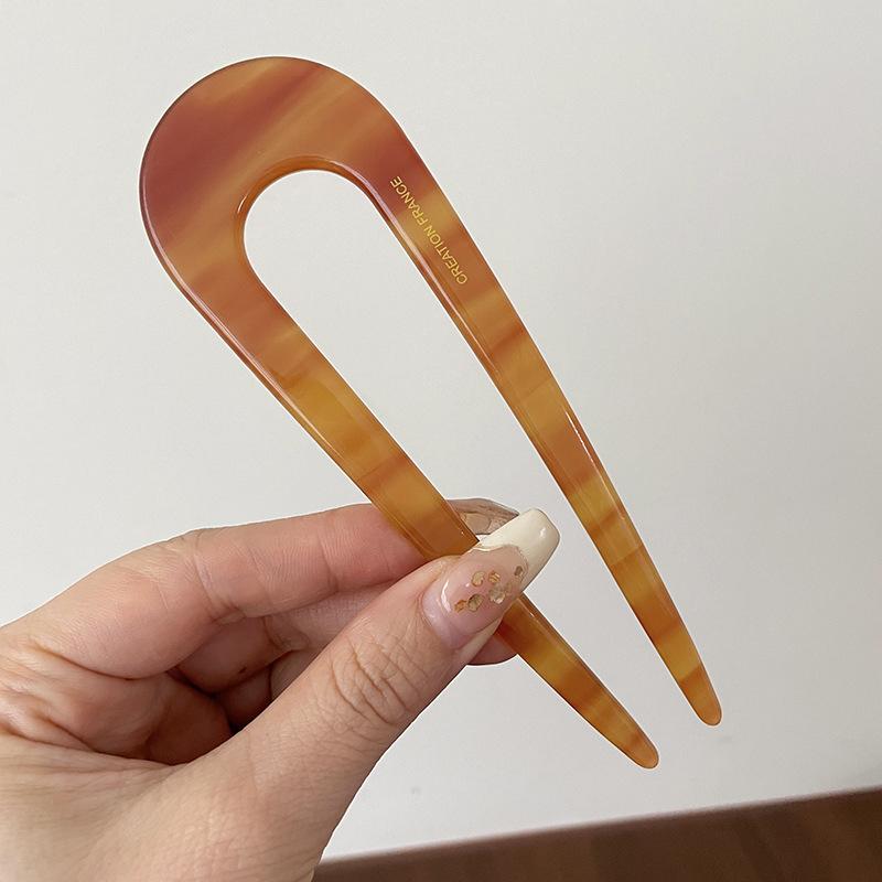 Fashion Marble Print U-Shaped Hair Fork Acetate Geometric Hair Clip Stick For Bun Maker Women Girls DIY Vintage Hairstyle Tools