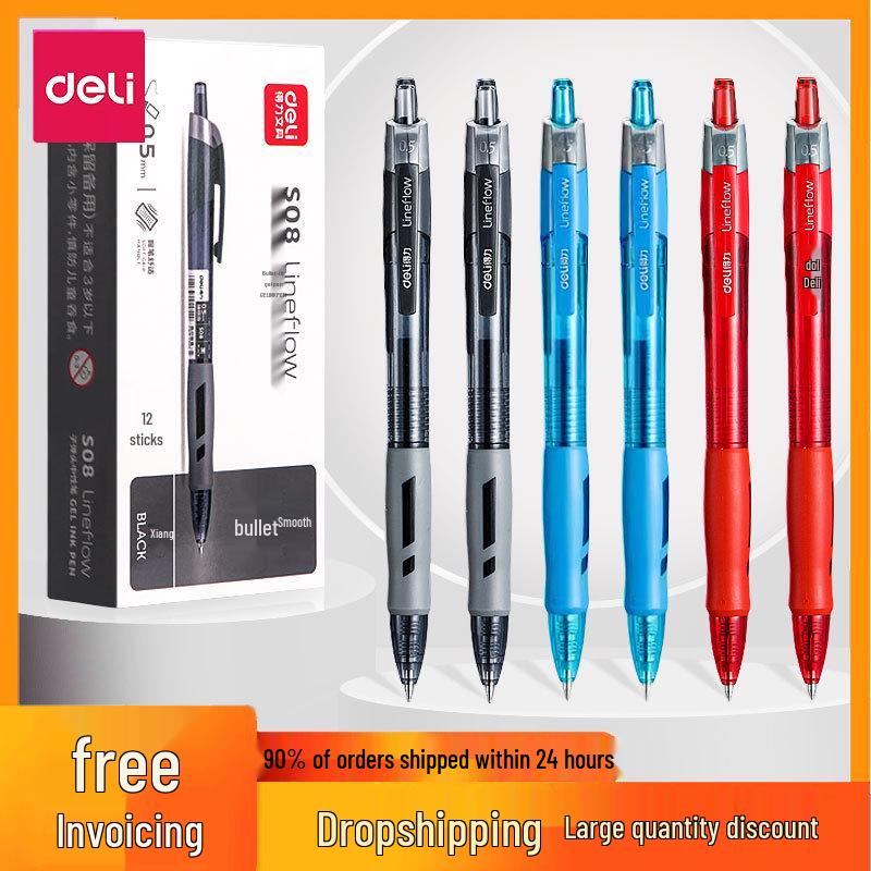 Deli S08 High-Gloss Quick-Dry Black Gel Pen, Transparent Design, Fine Tip for Students