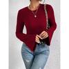 Hot Sale Round Neck Flared Sleeve Burgundy T-Shirt Autumn Winter Elegant Commuting Versatile Top