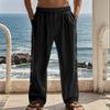 European and American Linen Pants Spring and Autumn Style Drawstring Waist Side Buckle Solid Color Daily Men's Pants Casual Straight Pants