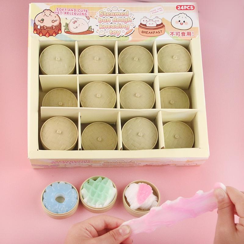 2Pcs Mini Dumplings Steamer Bun Squeezable Toys Soft Stress Relief Fidget Sensory Toy Party Favors Gift