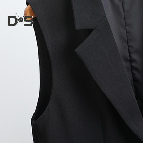 Women Vest Sleeveless Double Buttons Western Style Slim Fit Cardigan Suit Coat Pure Color Deep V Neck Formal Business Style Lady Waistcoat