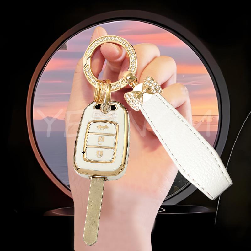 4 Button Shell Fob For Honda Accord Civic Crv Jazz Hr-V Hrv 2013 2014 Car Remote Key Cover Case Keychain Accessories