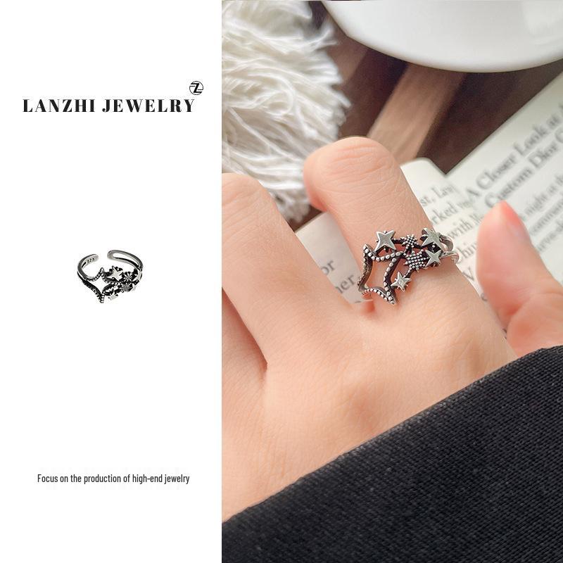 

Кольцо Lan Zhi Star из стерлингового серебра 925 пробы в ретро-дизайне - не тускнеющее, открытого типа Adjustable